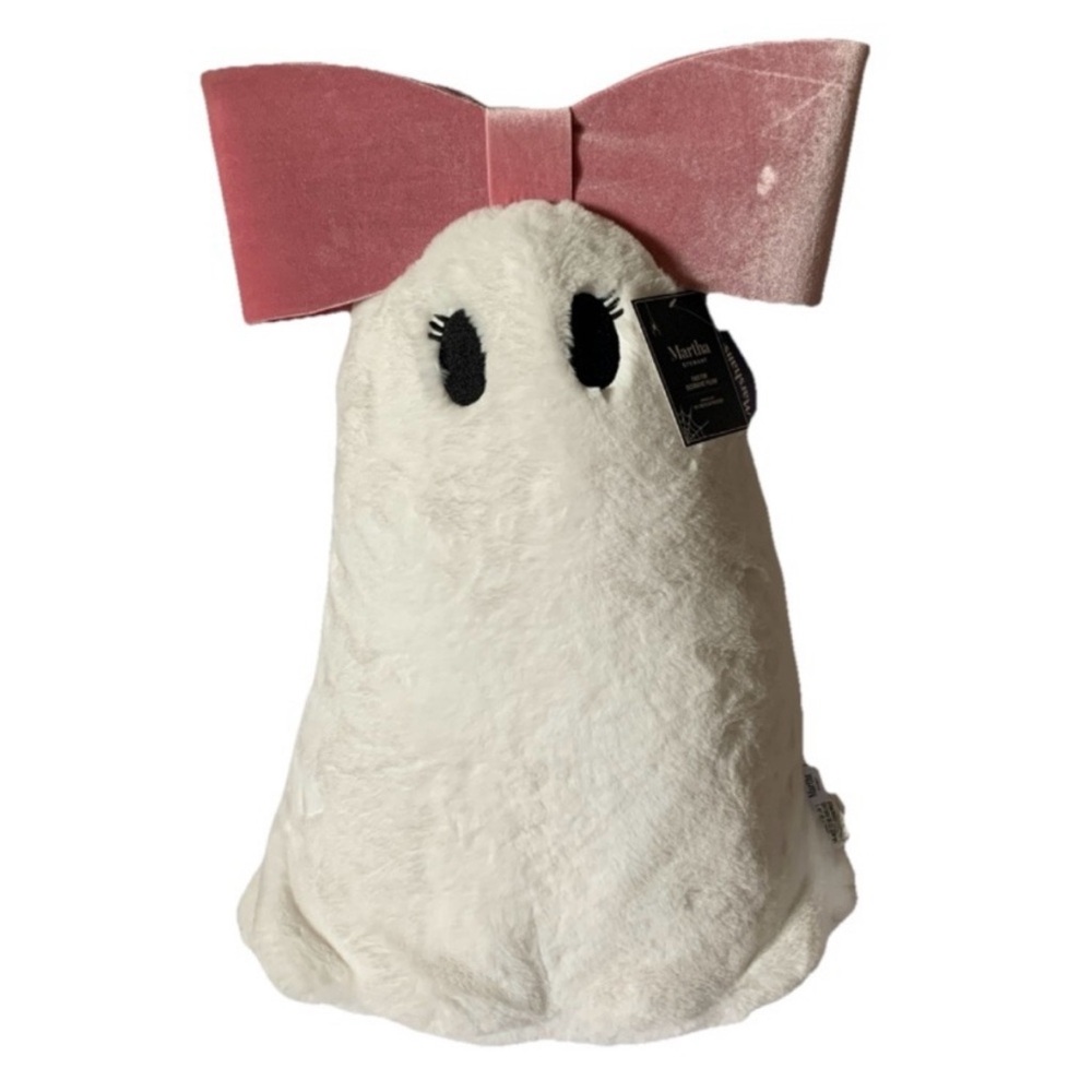 NWT MARTHA STEWART White Ghost with Pink Bow Large Pillow